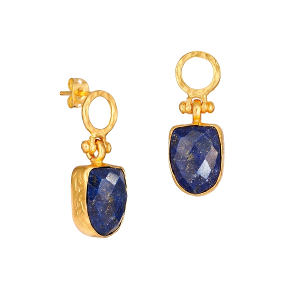 Earring made from brass, goldplated with Lapislazuli